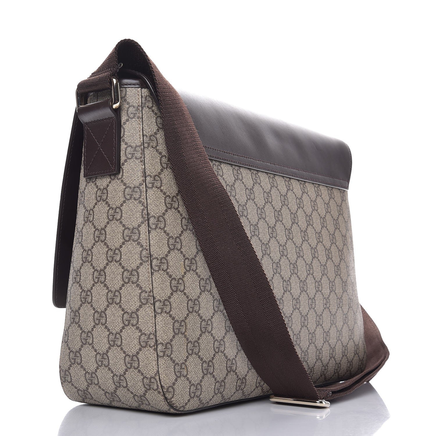 Gucci GG Supreme Monogram Selleria Calfskin Large Satchel Messenger Bag Beige Ebony Cocoa Dark Chocolate 2 of 10