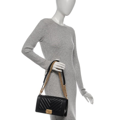 Chanel Calfskin Chevron Quilted Medium Boy Flap Black 2 of 7