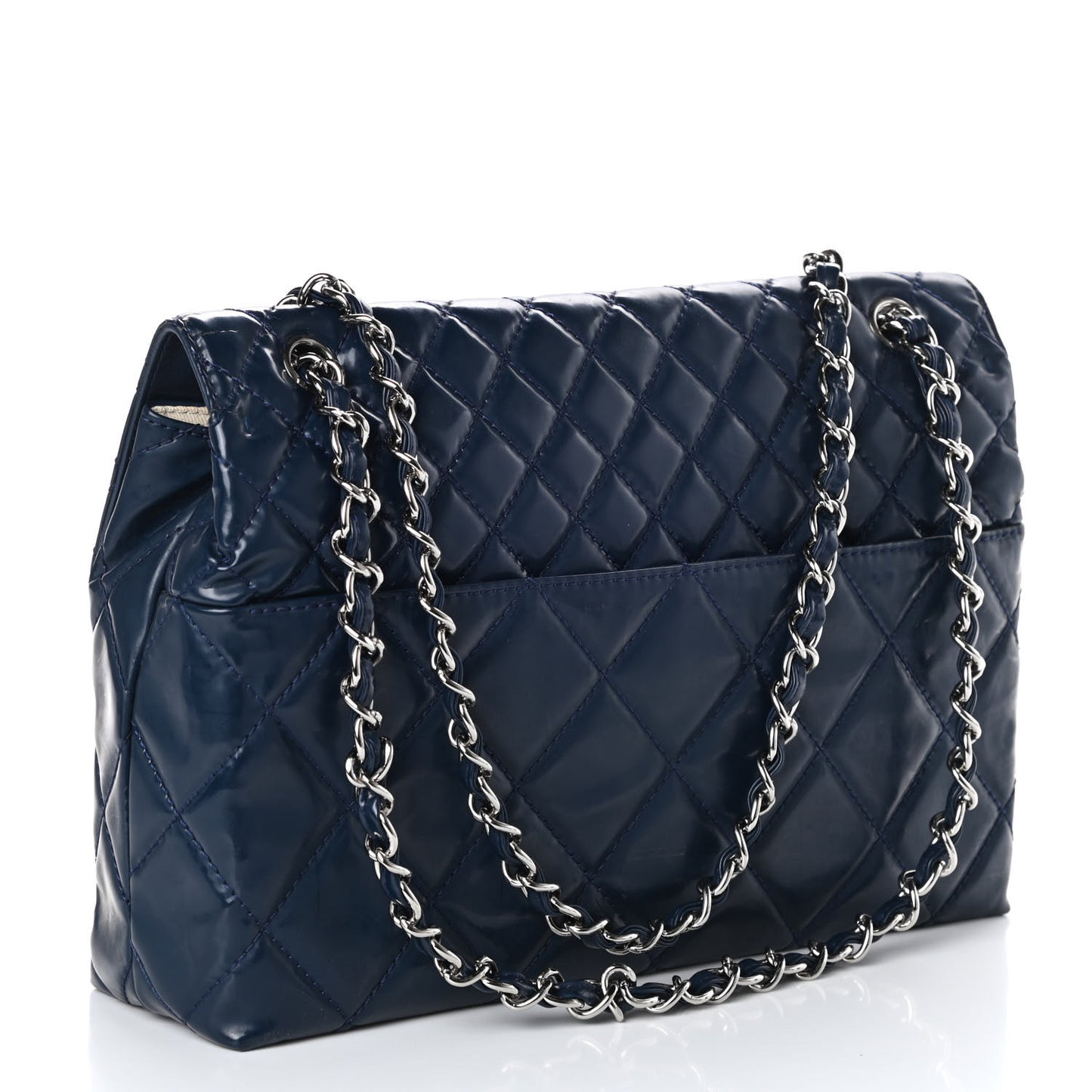 Vinyl Quilted In the Business Flap Bag Navy Blue