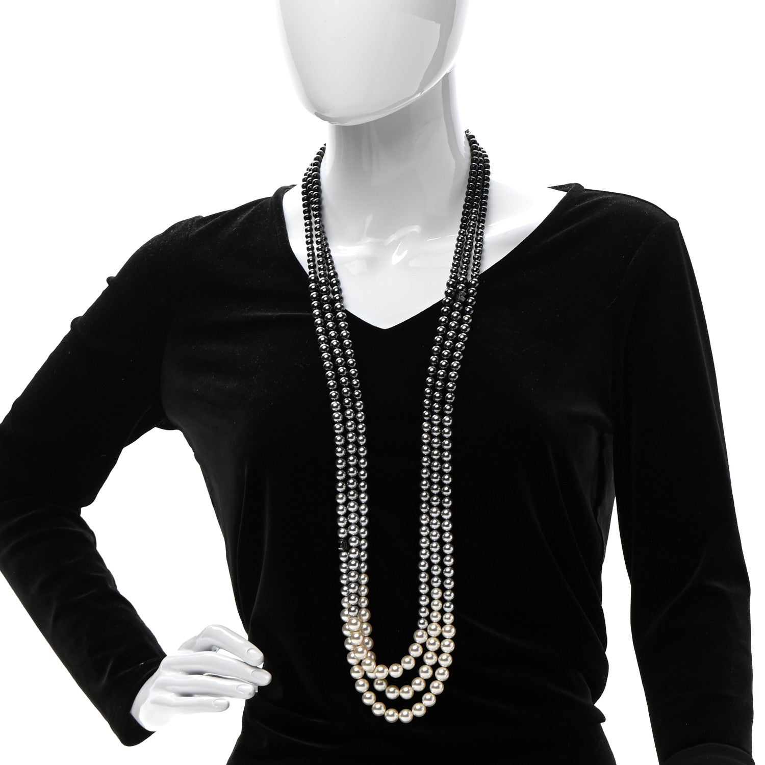 Chanel Graduated Pearl CC Multi 3 Strand Necklace Ruthenium Grey Black 2 of 7