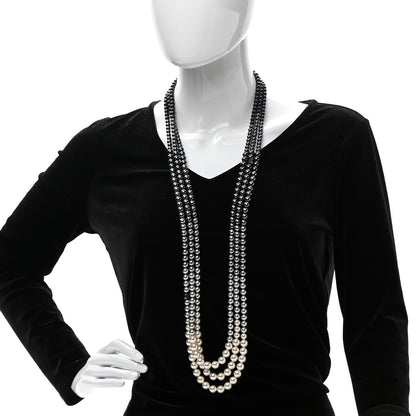 Chanel Graduated Pearl CC Multi 3 Strand Necklace Ruthenium Grey Black 2 of 7