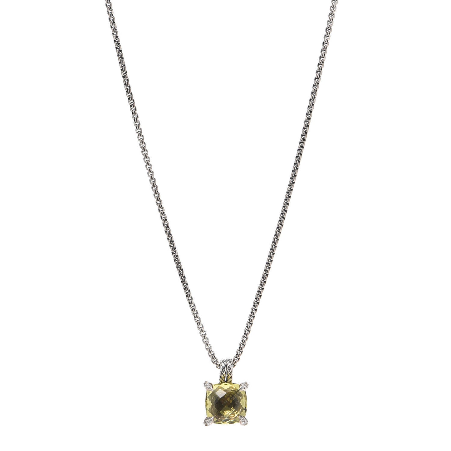 Sterling Silver Diamond Lemon Citrine 11mm Chatelaine Pendant Necklace