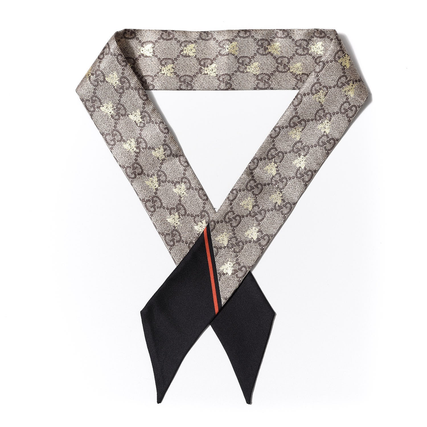 Gucci Silk Twill GG Monogram GG Bee Neck Bow Scarf Black Red 1 of 3
