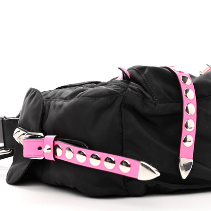 Prada Nylon New Vela Studded Messenger Bag Black Rosa Fluo 7 of 8