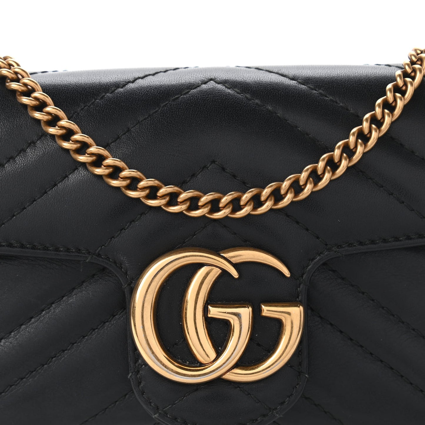 Calfskin Matelasse Super Mini GG Marmont Shoulder Bag Black