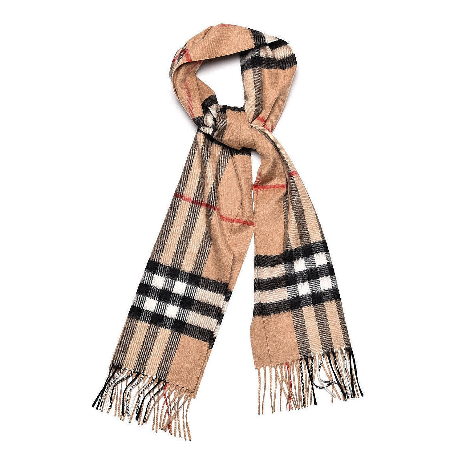 Burberry Cashmere Giant Check Fringe Scarf Archive Beige 1 of 5