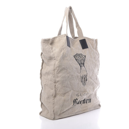 Gucci X JAYDE FISH Linen Hand Print Garden Tote Beige 3 of 12