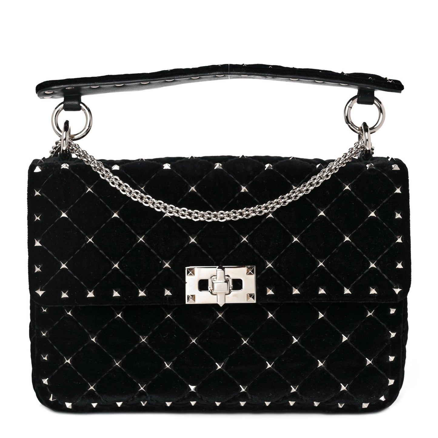 Velvet Medium Rockstud Spike Shoulder Bag Black