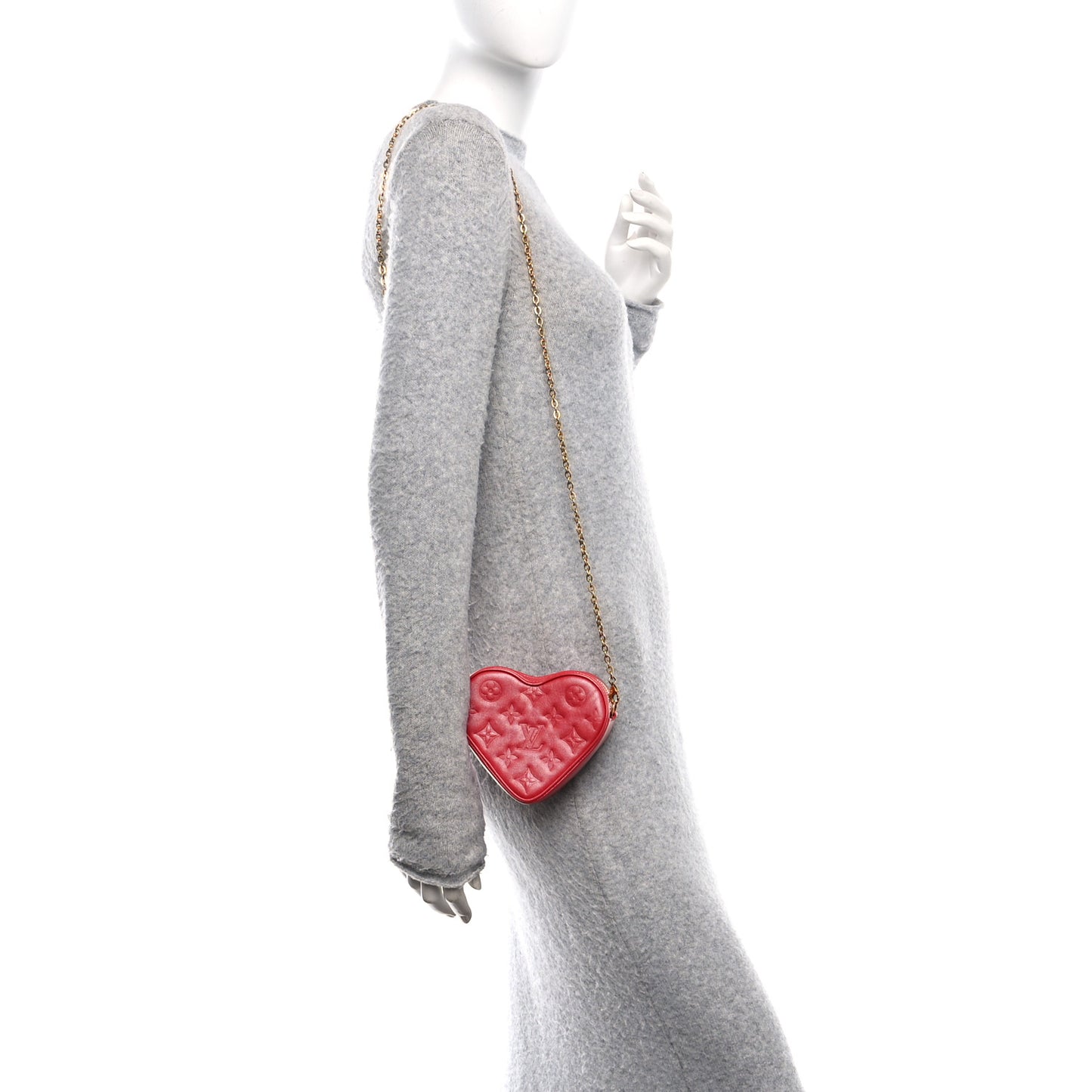 Lambskin Embossed Monogram Fall In Love Sac Coeur Heart Chain Bag Lipstick Red