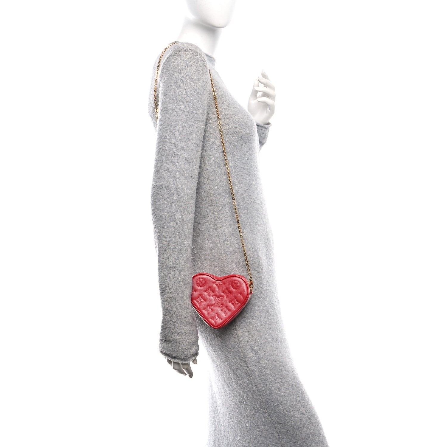 Louis Vuitton Lambskin Embossed Monogram Fall In Love Sac Coeur Heart Chain Bag Lipstick Red 2 of 8