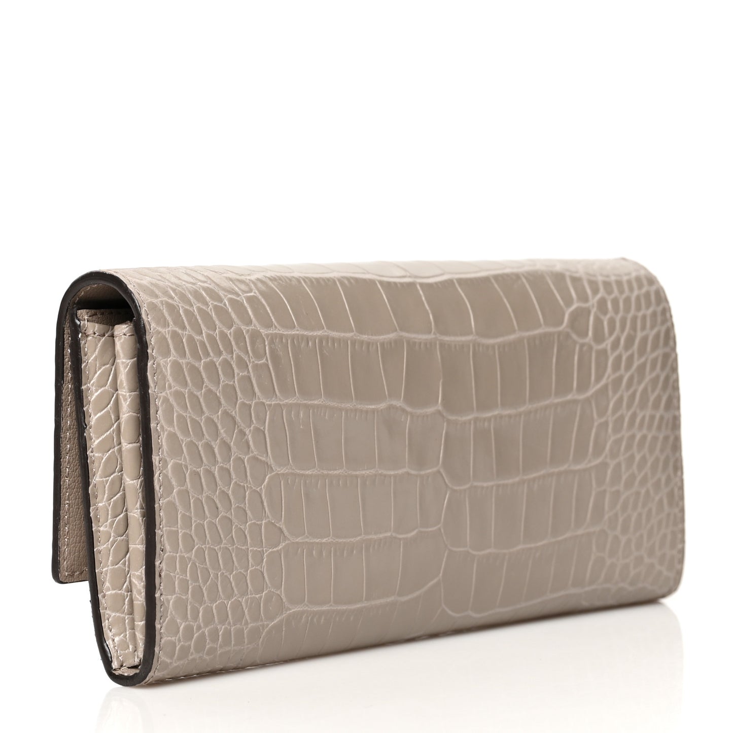 Calfskin Crocodile Embossed Martina Continental Wallet Grey