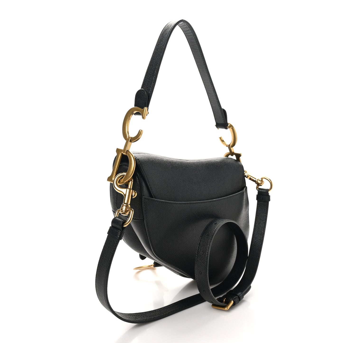 Grained Calfskin Saddle Bag With Strap Black