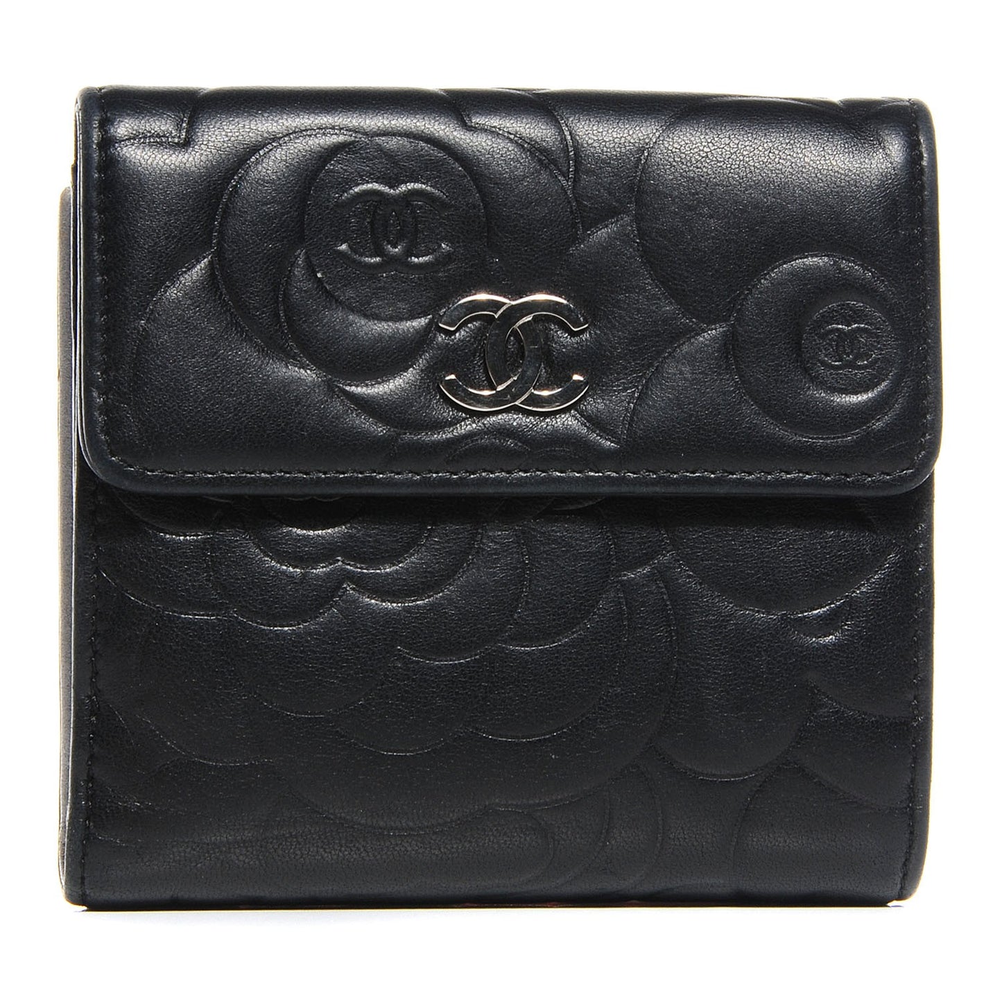 Lambskin Camellia French Wallet Black