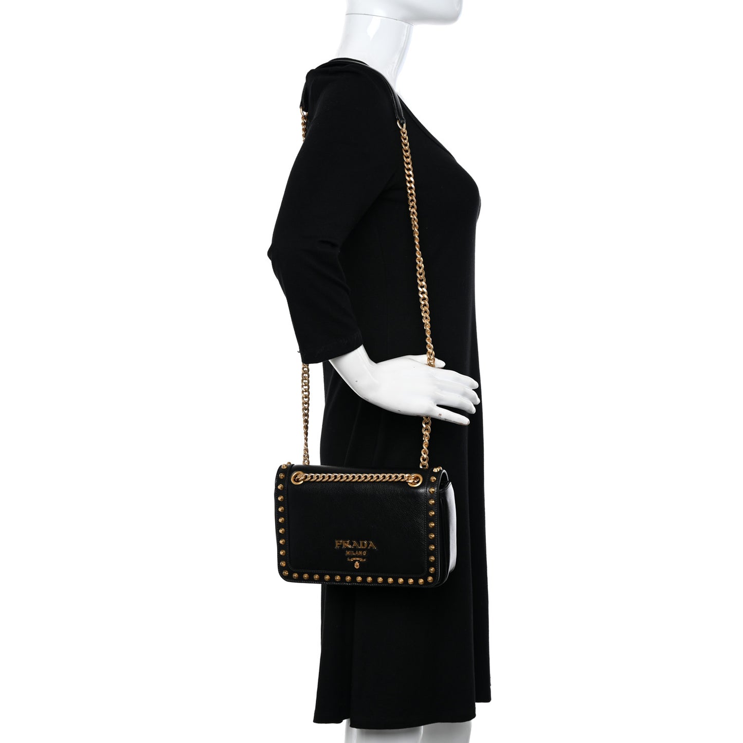 Glace Calfskin Studded Crossbody Black