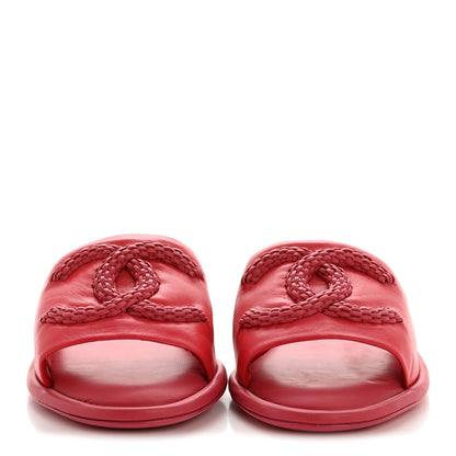 Chanel Lambskin CC Braided Mules 39 Red Pink 3 of 11