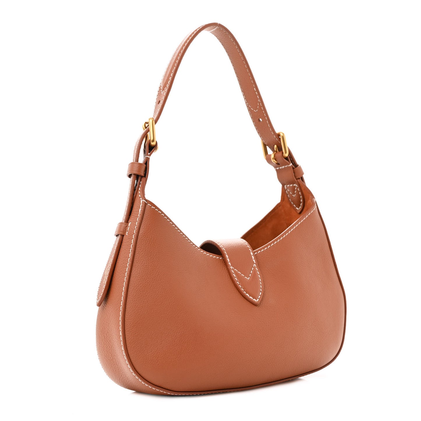 Grained Calfskin Low Key Shoulder Bag Cognac