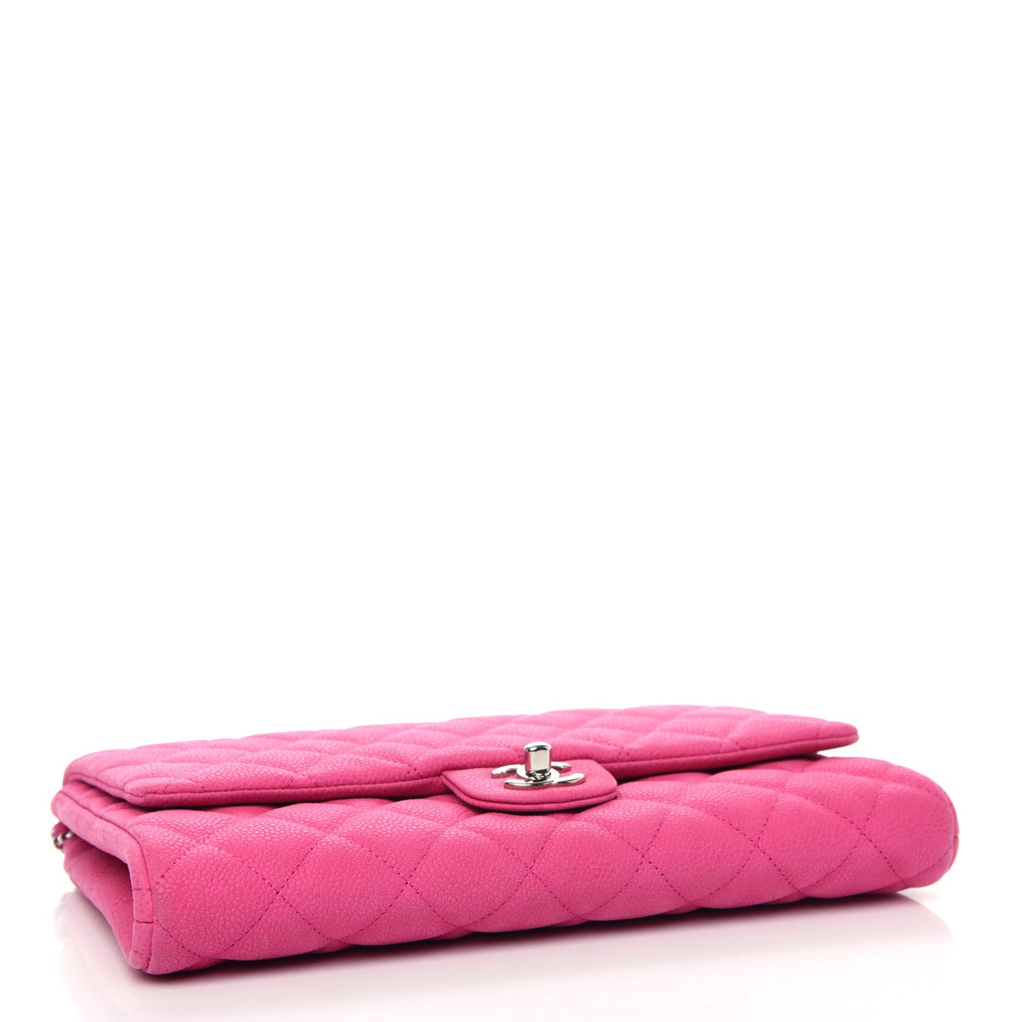 Iridescent Caviar Quilted Clutch with Chain Flap Pink