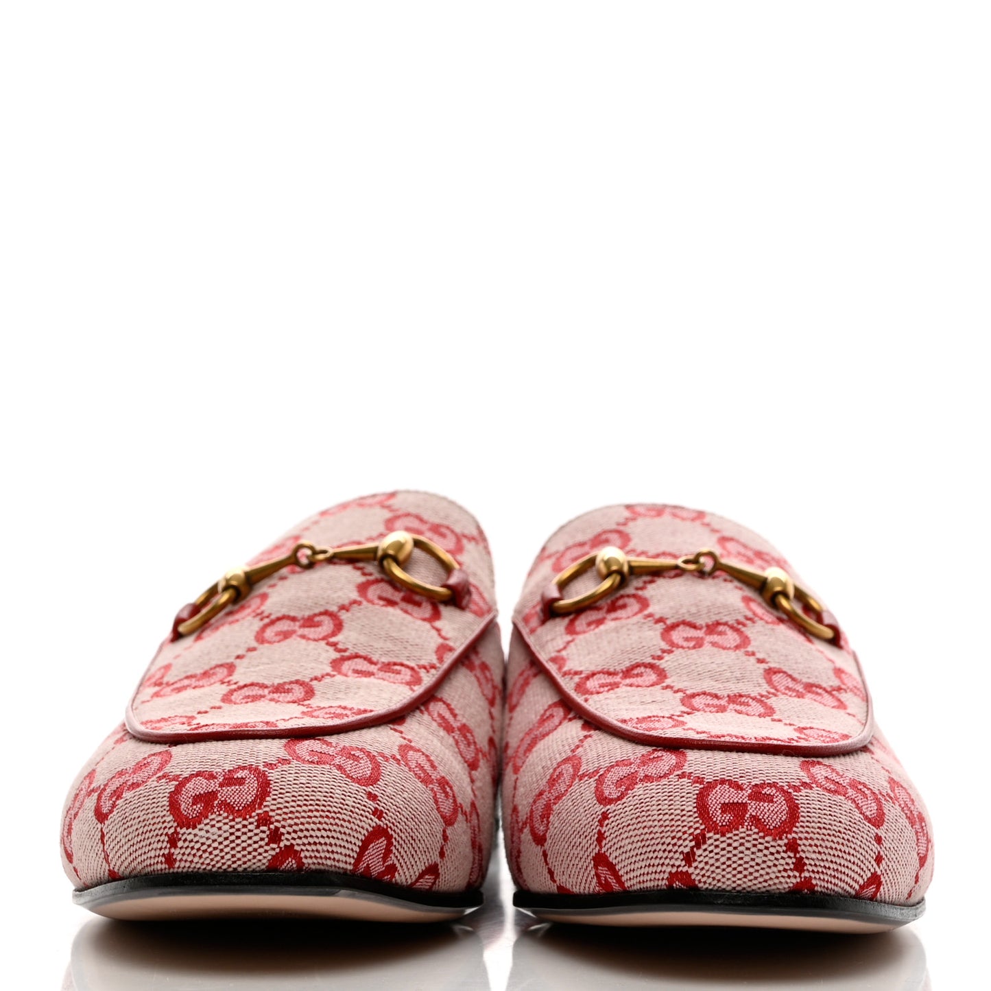 Canvas GG Monogram Horsebit Womens Princetown Slippers 37.5 Gardenia Hibiscus Red