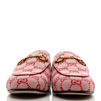 Gucci Canvas GG Monogram Horsebit Womens Princetown Slippers 37.5 Gardenia Hibiscus Red 2 of 9