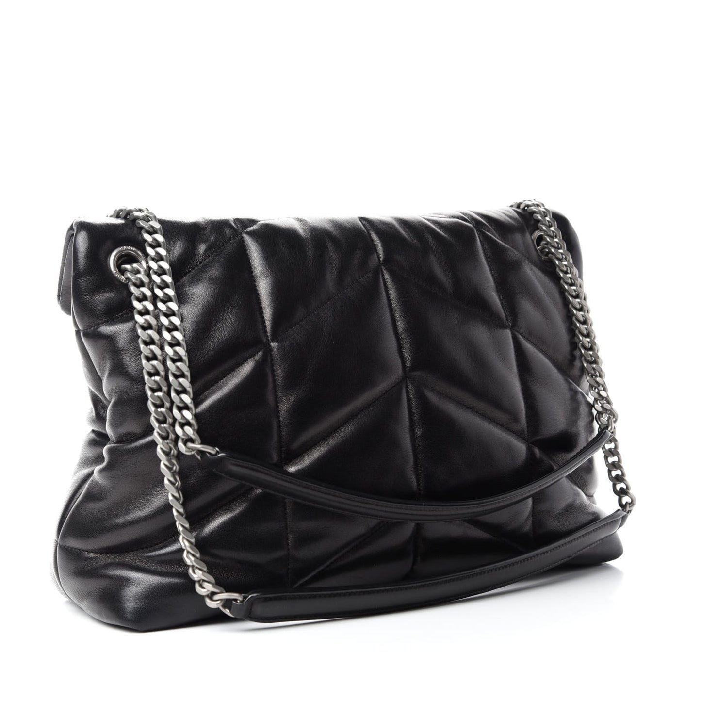 Lambskin Quilted Medium Loulou Puffer Monogram Chain Satchel Black