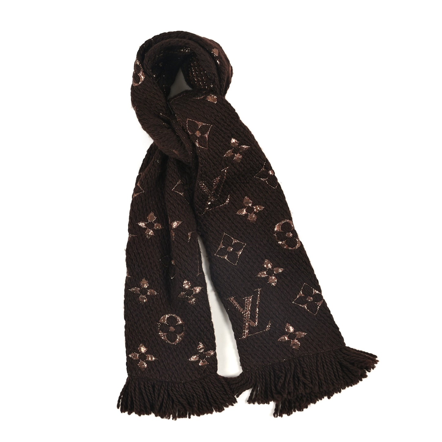 Wool Silk Logomania Shine Scarf Marron