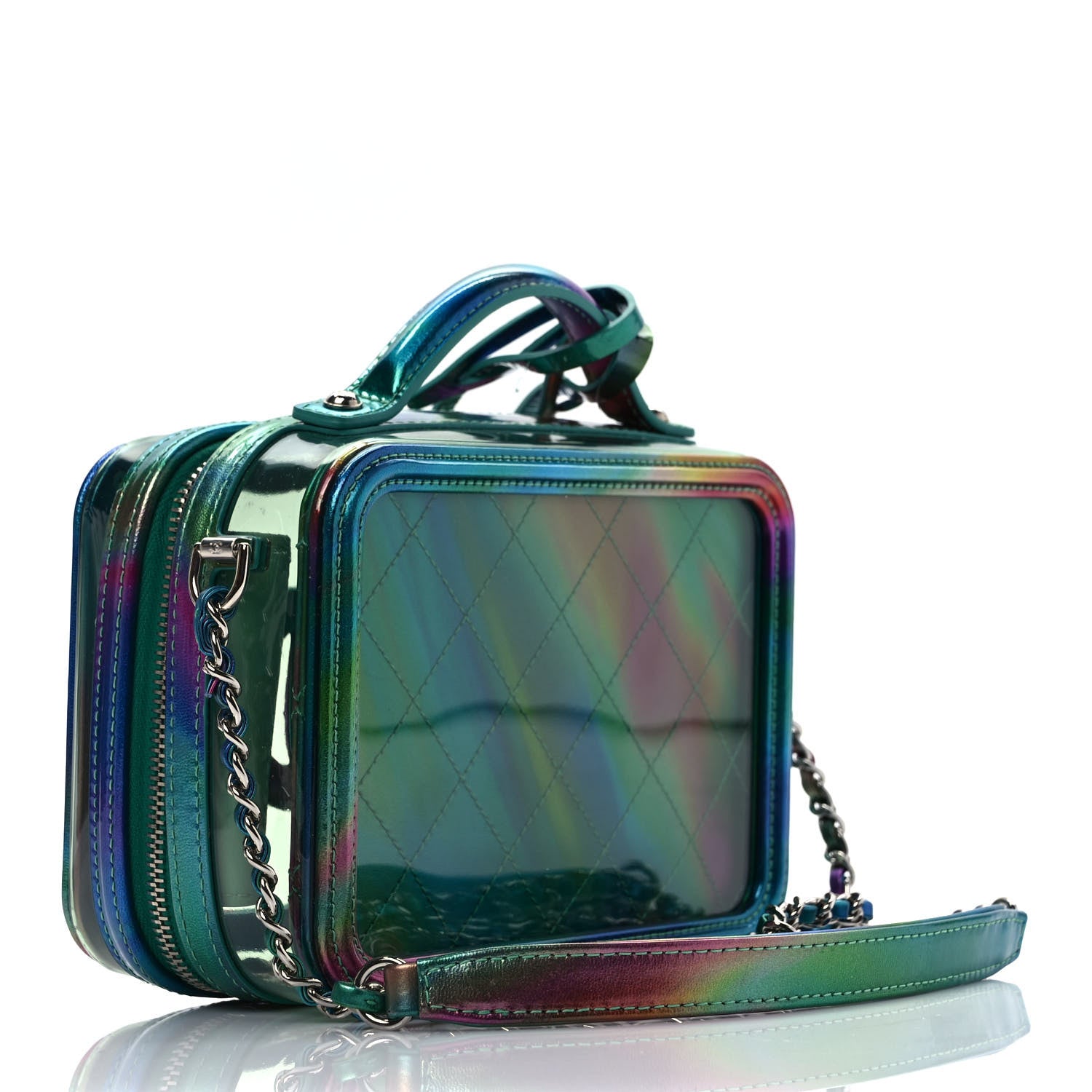 Chanel PVC Patent Calfskin Patent Lambskin Small CC Vanity Case Green 3 of 9