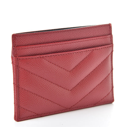 Saint Laurent Grain De Poudre Matelasse Chevron Credit Card Case New Red 3 of 8