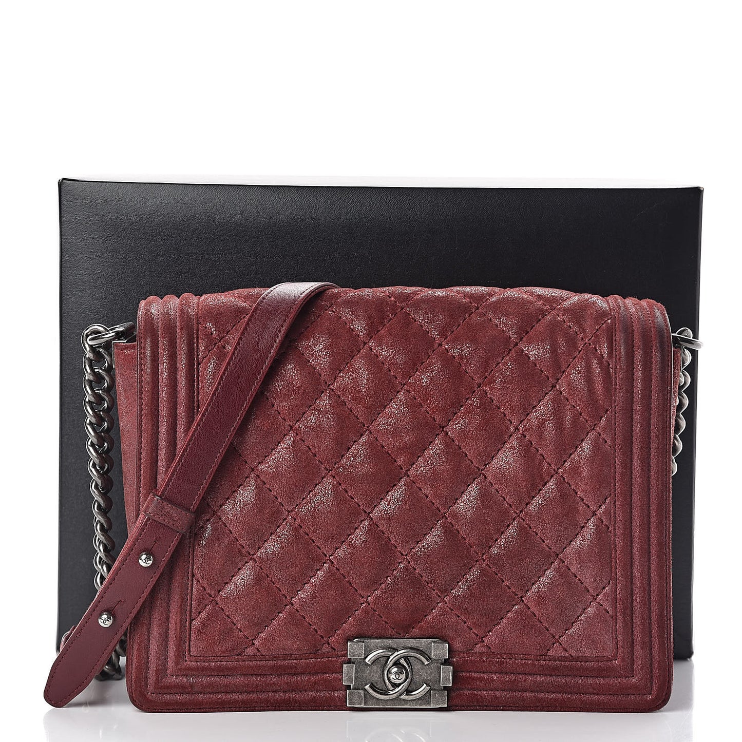 Iridescent Calfskin Quilted New Medium Gentle Boy Flap Dark Red