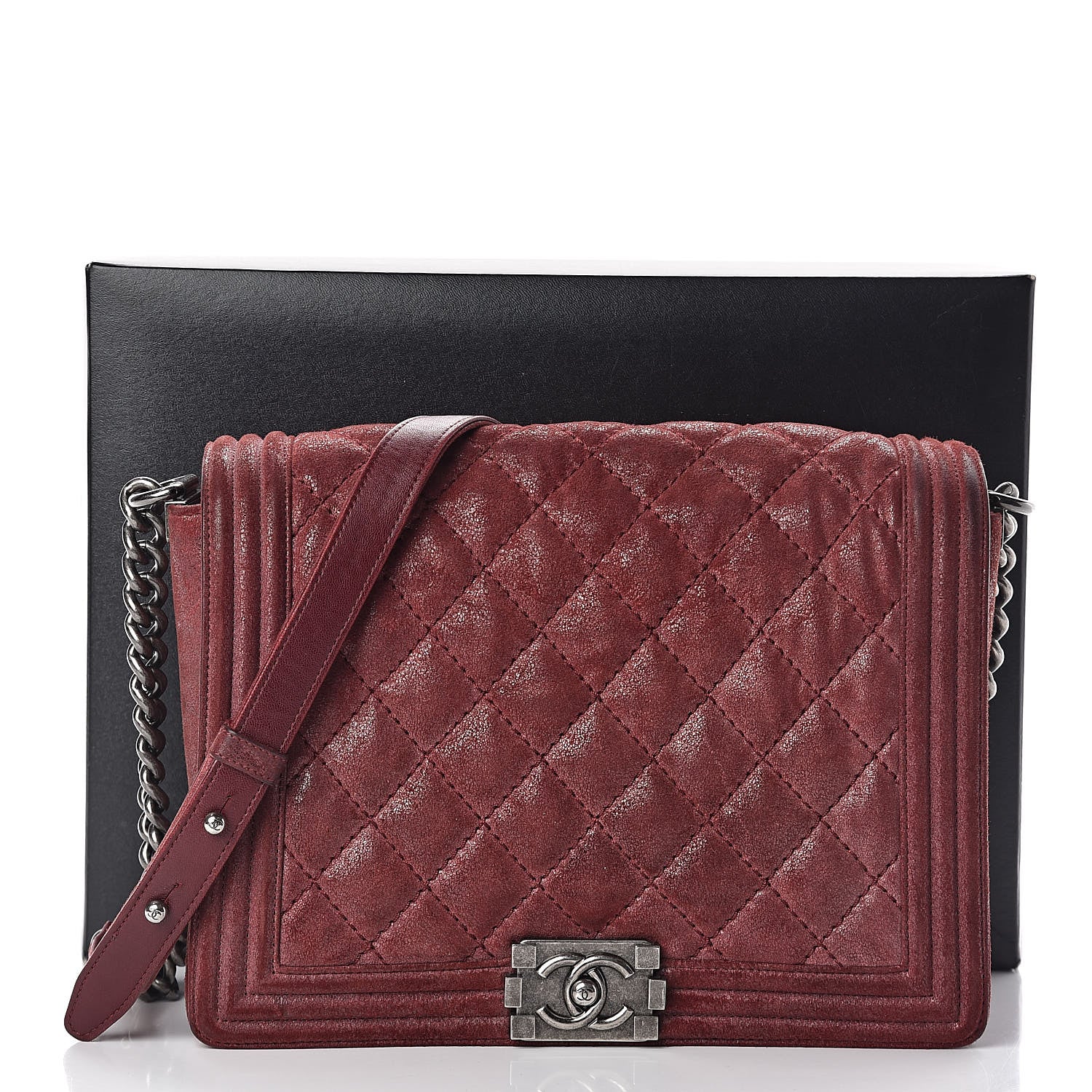 Chanel Iridescent Calfskin Quilted New Medium Gentle Boy Flap Dark Red 16 of 16