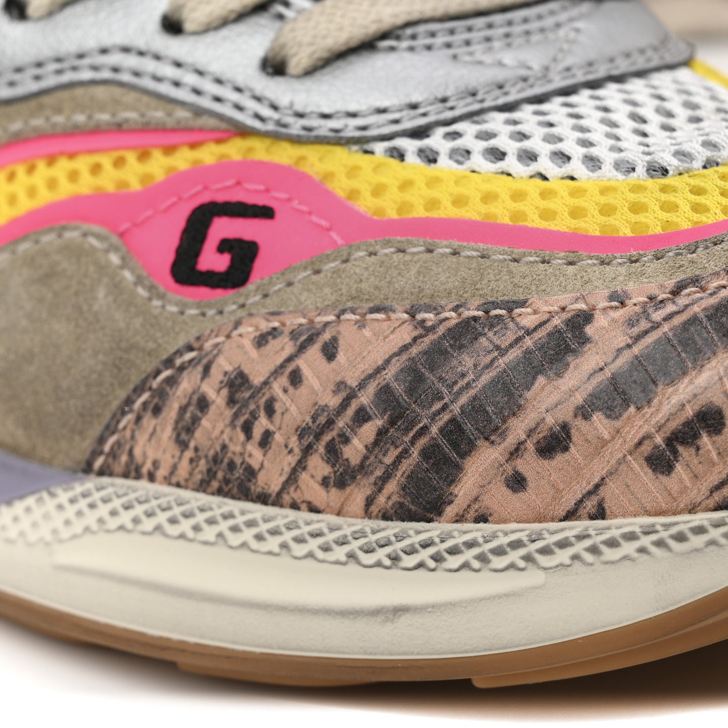 Suede Calfskin Tejus Printed Womens Ultrapace Sneakers 37.5 Pink Silver Oatmeal Yolk