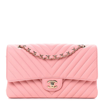 Chanel Caviar Flat Chevron Quilted Medium Double Flap Pink 1 of 8