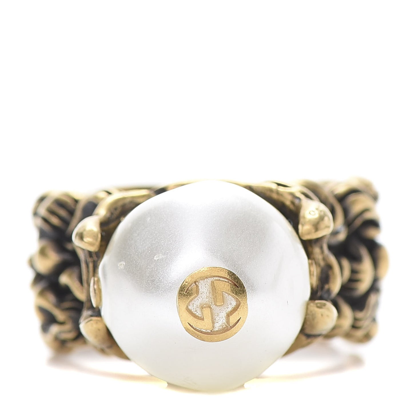 Metal Pearl Ring 9.5 Aged Gold