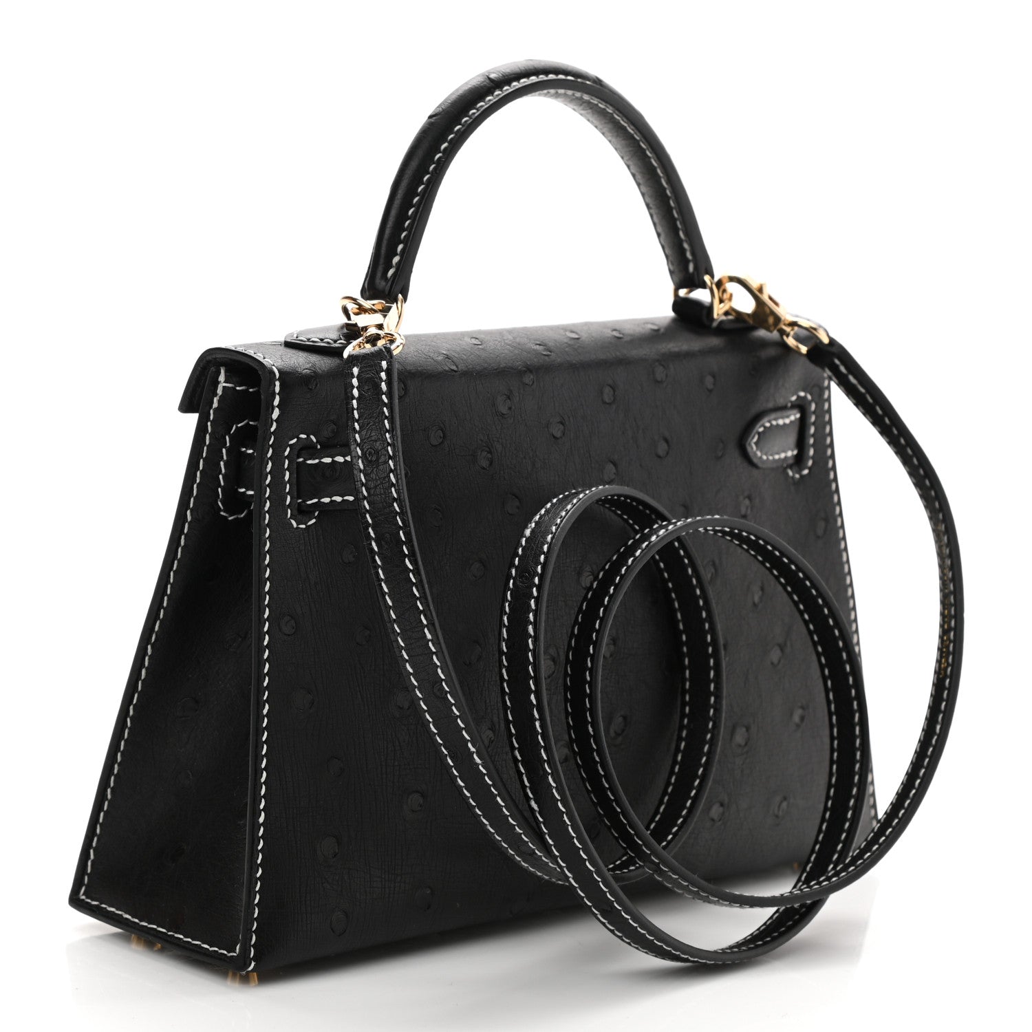 Hermes Ostrich Horseshoe Kelly Sellier Mini 20 Black 1128823