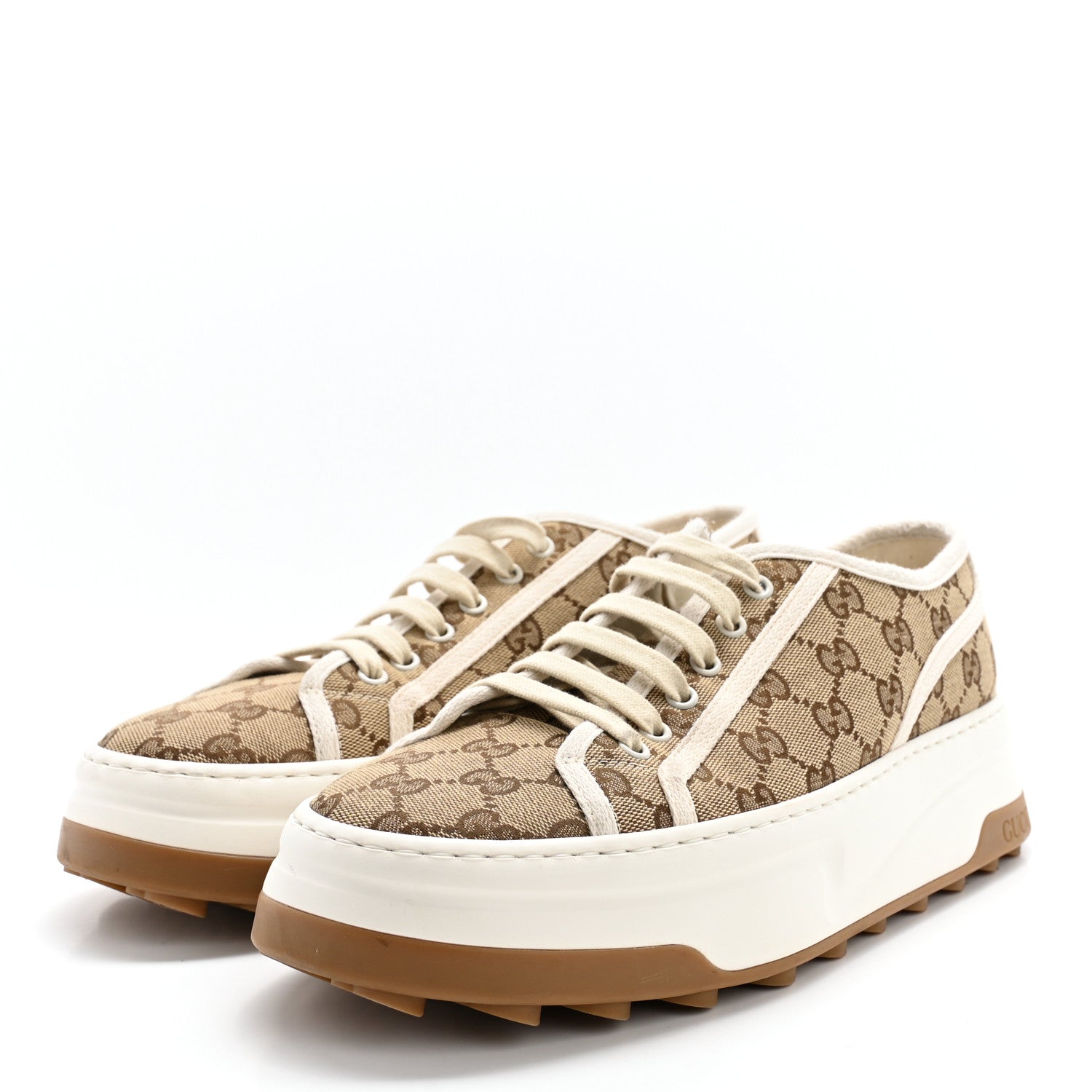 Gucci GG Monogram Mens 1977 Tennis Platform 52mm Sneakers 8 Beige Ebony Mystic White 3 of 11