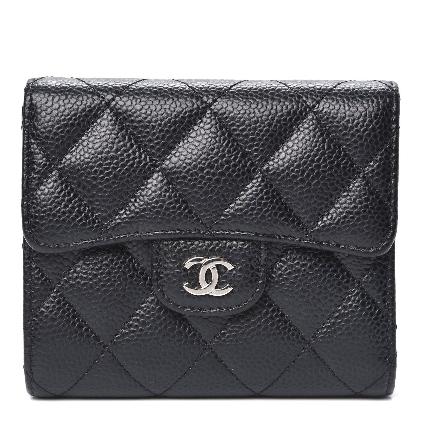 Caviar Quilted Compact Flap Wallet Black