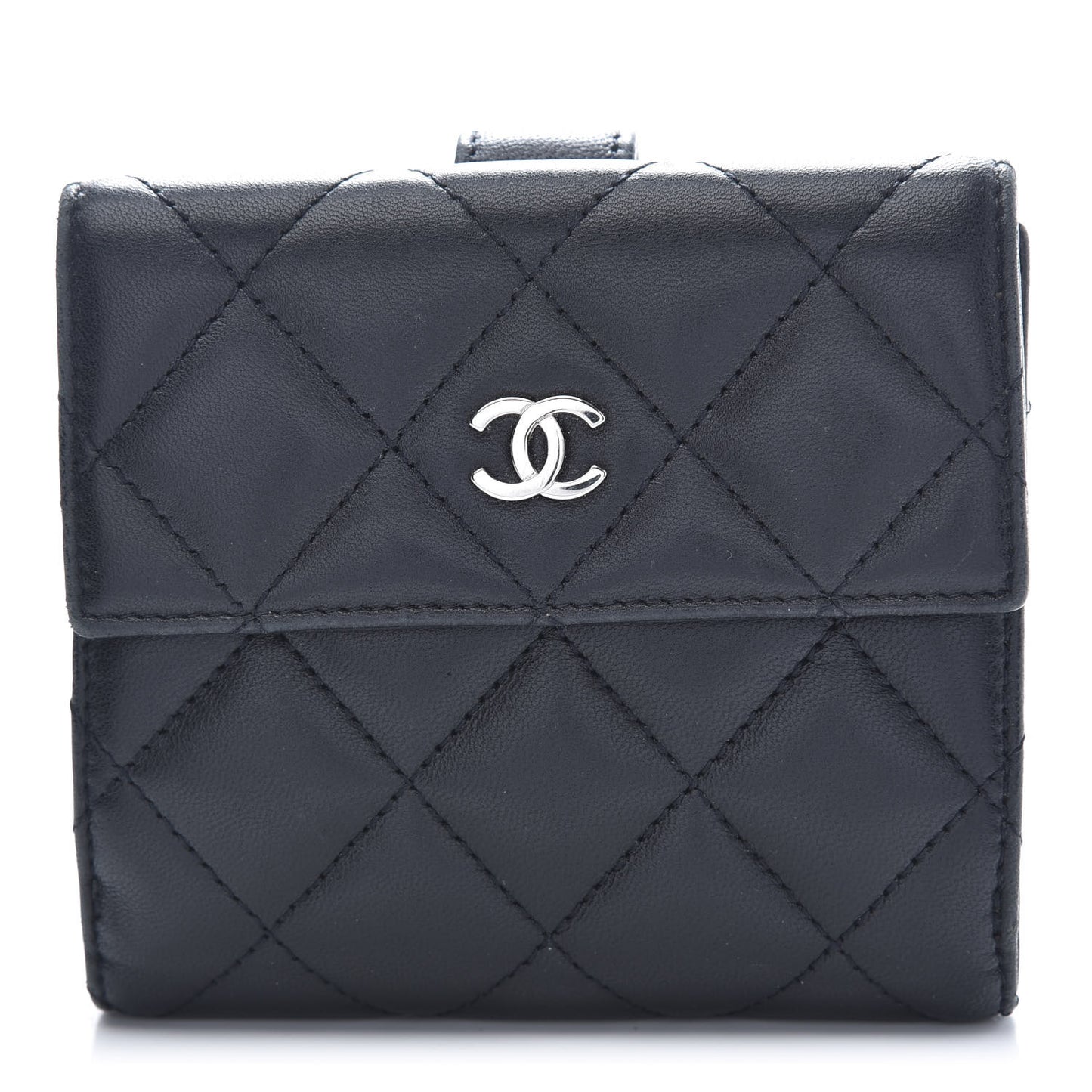 Lambskin Quilted Compact French Flap Wallet Black