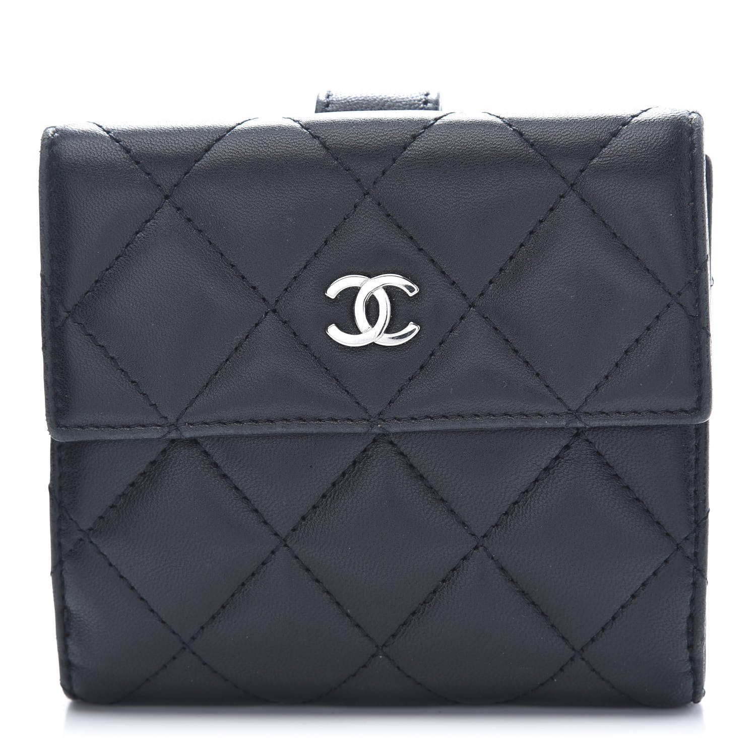 Chanel Lambskin Quilted Compact French Flap Wallet Black 1 of 11