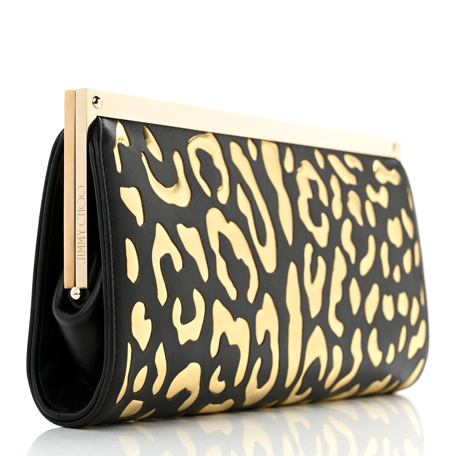Jimmy Choo Calfskin Metallic Clutch Black Gold 3 of 10