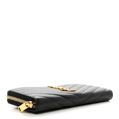 Saint Laurent Grain De Poudre Matelasse Chevron Monogram Zip Around Wallet Black 4 of 7