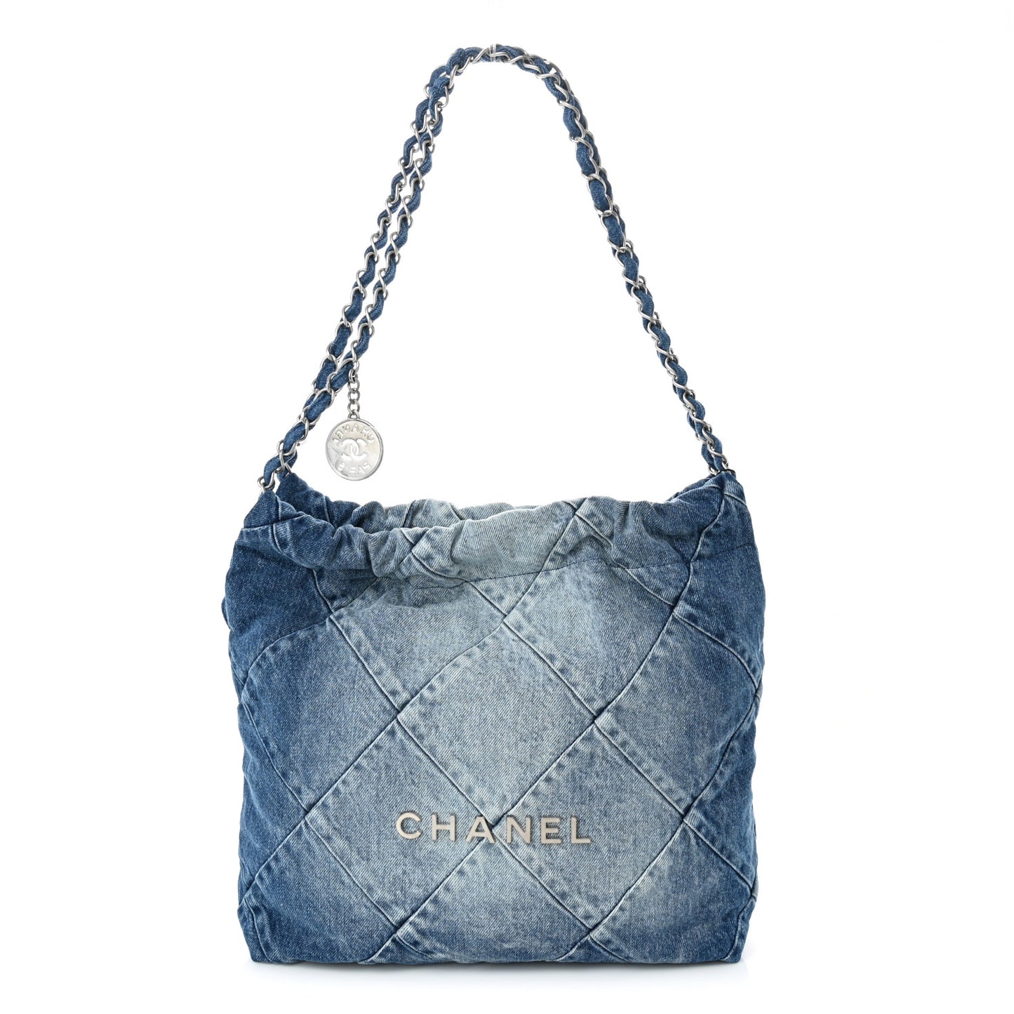 Denim Quilted Small Chanel 22 Blue
