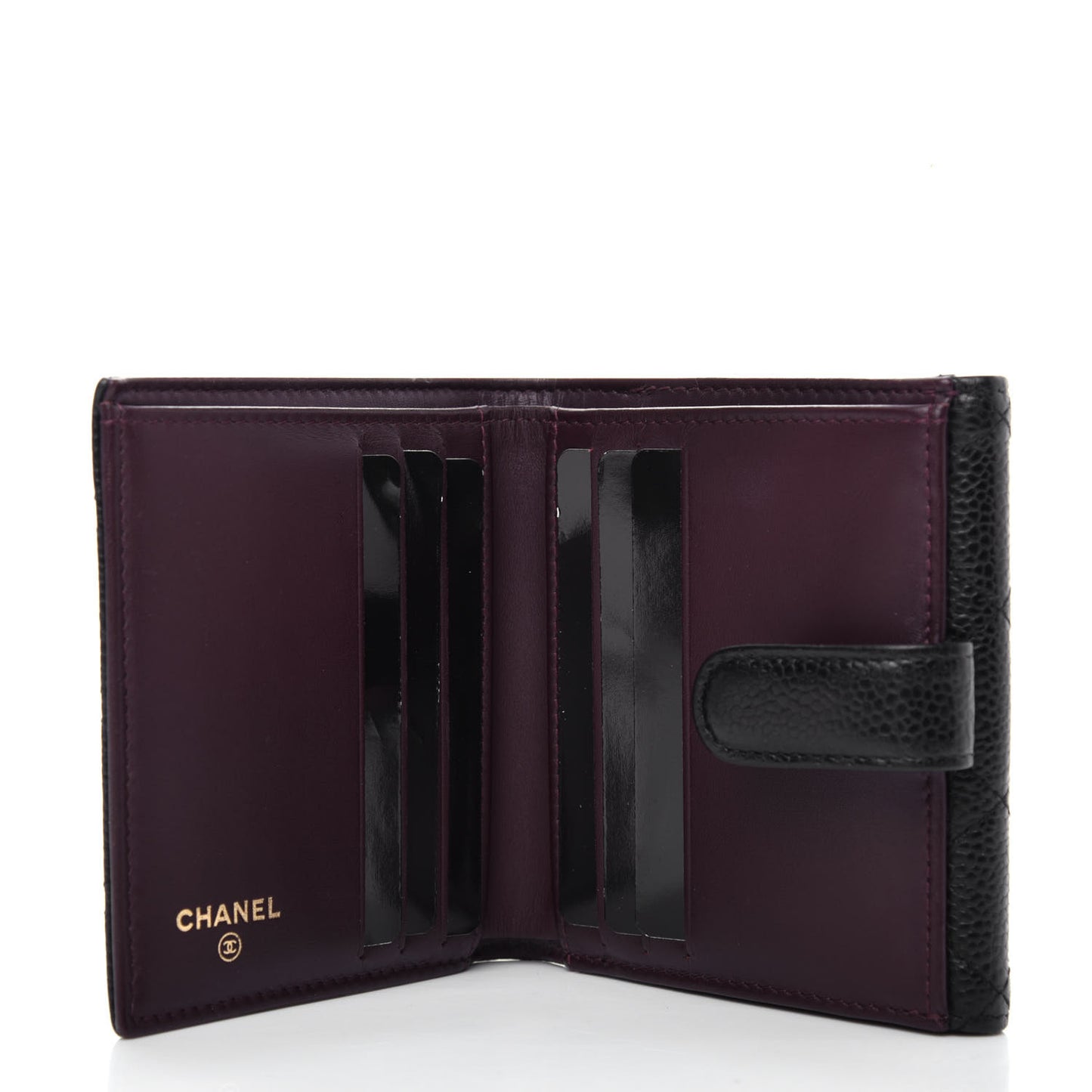 Caviar Quilted Compact French Flap Wallet Black