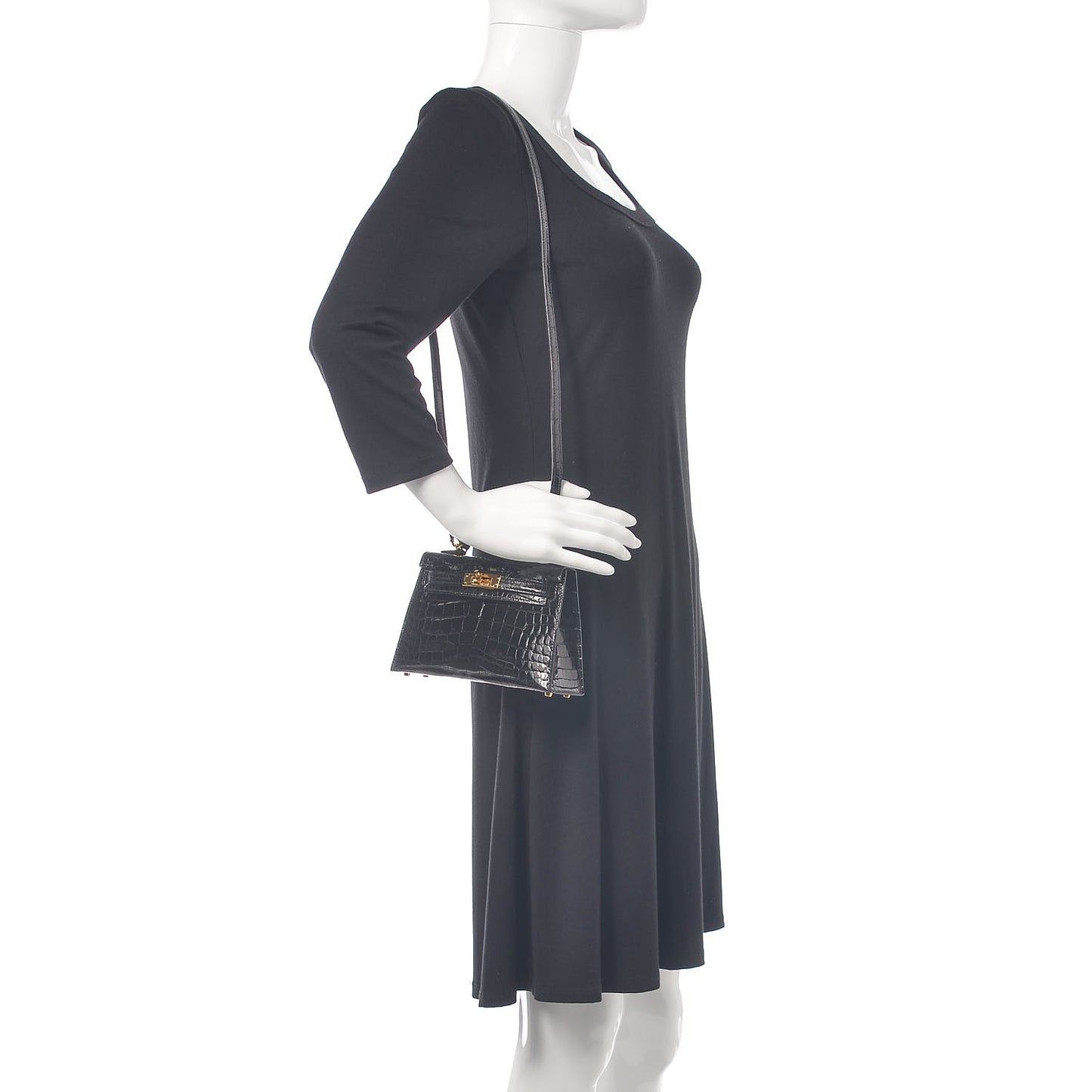 Shiny Alligator Mini Kelly Sellier 20 Black