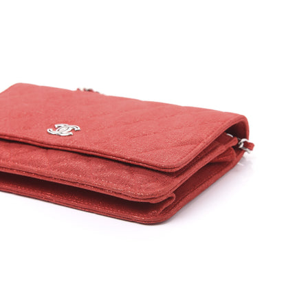 Chanel Metallic Iridescent Calfskin Wallet On Chain WOC Red 6 of 9