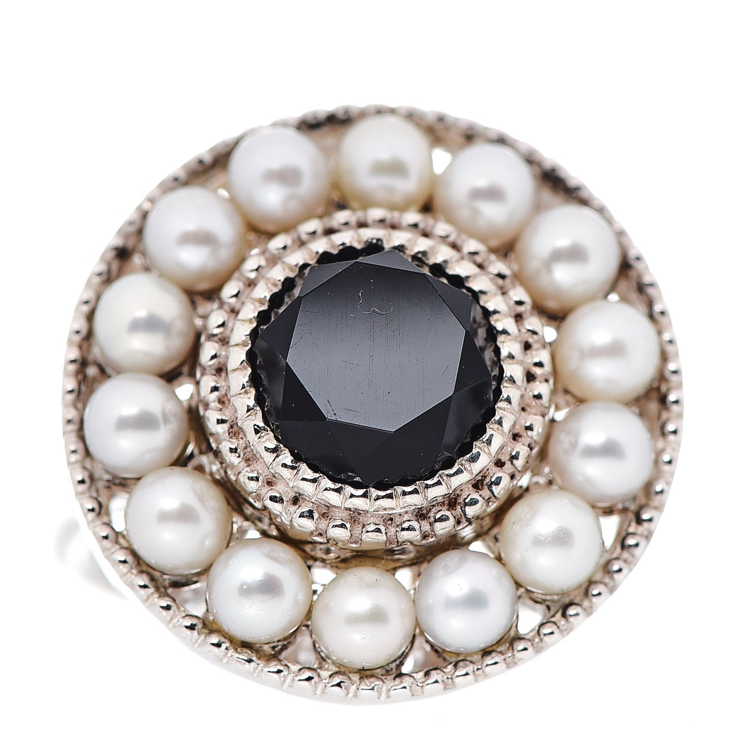 Tiffany Sterling Silver Black Onyx Freshwater Pearl Ziegfeld Ring 54 7 1 of 6