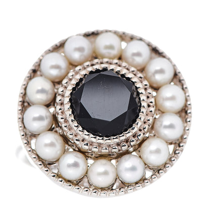 Tiffany Sterling Silver Black Onyx Freshwater Pearl Ziegfeld Ring 54 7 1 of 6