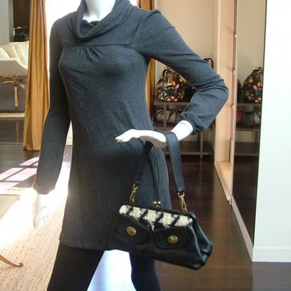 Miu Miu Leather Tweed Clasp Tote Black 2 of 11