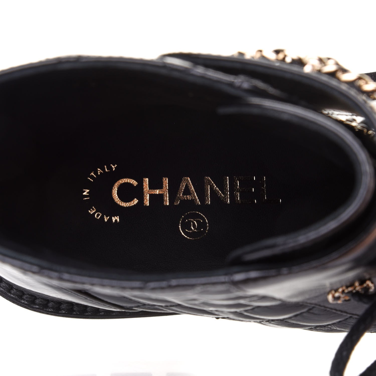 Chanel Shiny Calfskin Quilted Lace Up Combat Boots 39 Black 7 of 9