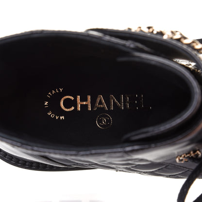Chanel Shiny Calfskin Quilted Lace Up Combat Boots 39 Black 7 of 9