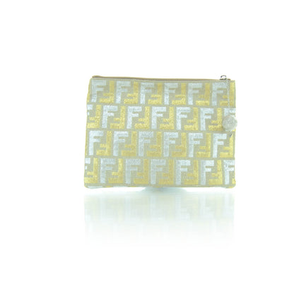 Fendi Metallic Lurex Zucca Clutch Bag Gold Silver 1 of 8