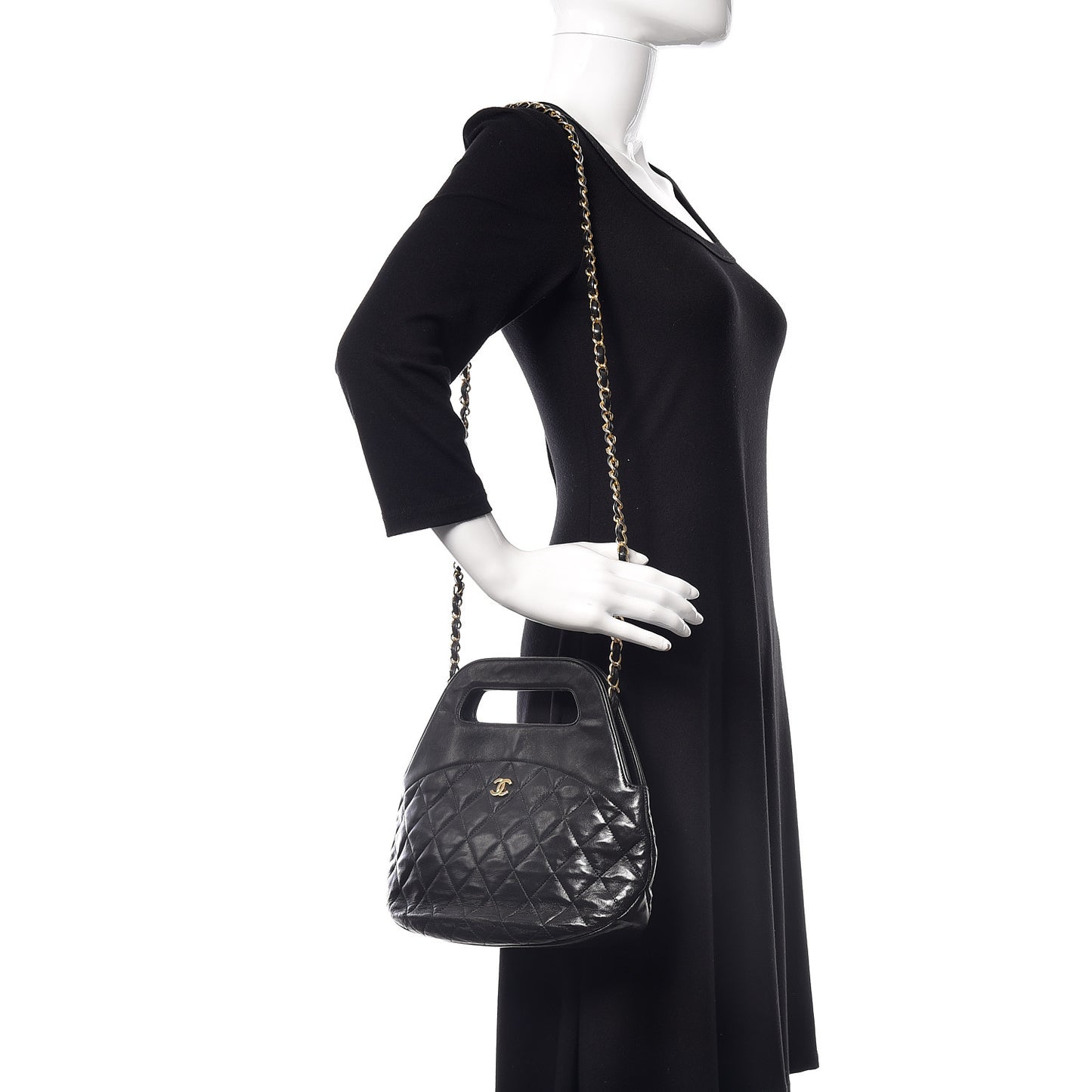 Lambskin Quilted CC Shoulder Bag Black